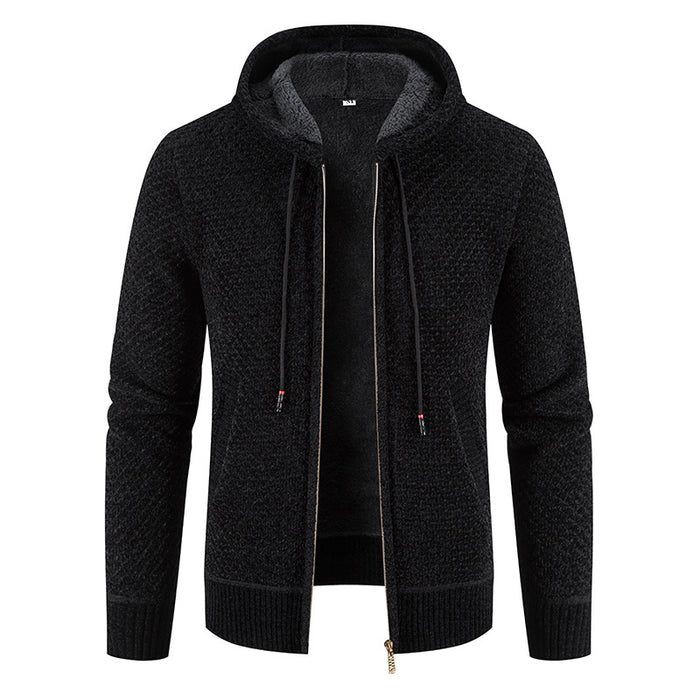 Men's Hooded Sweater Fleece-lined Velvet-added Thickness Fleece-lined Warm Cardigan Coat