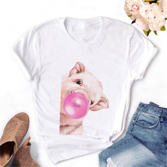 Women's Animal Balloon Printed Short Sleeve