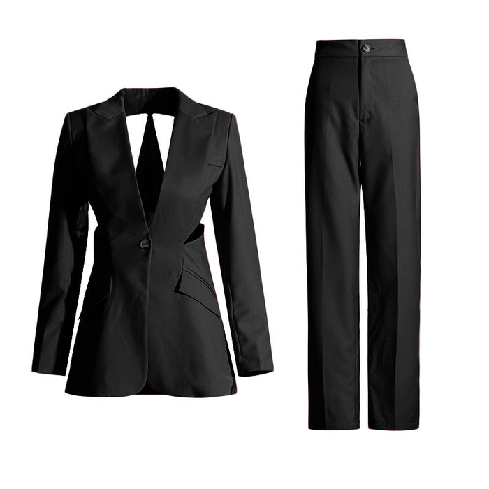 Fashion Hollowed-out Design Sense Slimming Small Suit Leg-showing Suit Pants