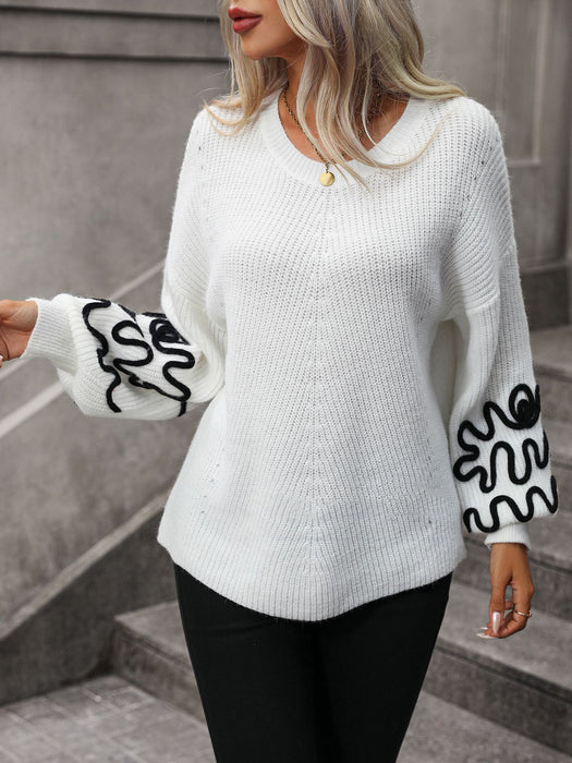 Solid Color Pattern Fashionable Knitted Sweater for  women