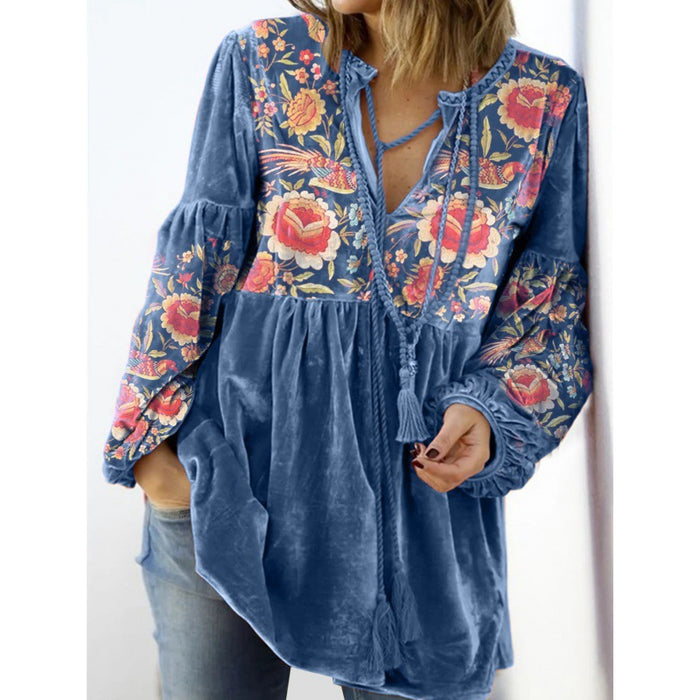 V-neck Knot Front Dart Flower Top