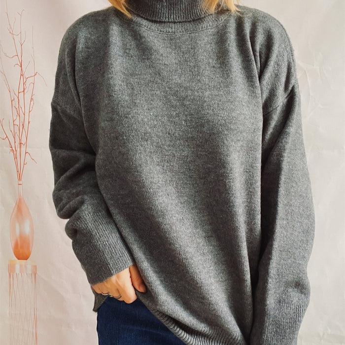 Top Solid Color Turtleneck Long Sleeve Sweaters Pullover Women