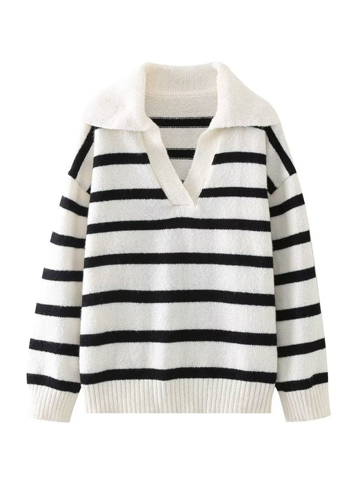 Autumn And Winter New Women's Clothing Loose Temperament Idle Style Striped Knitted Sweater