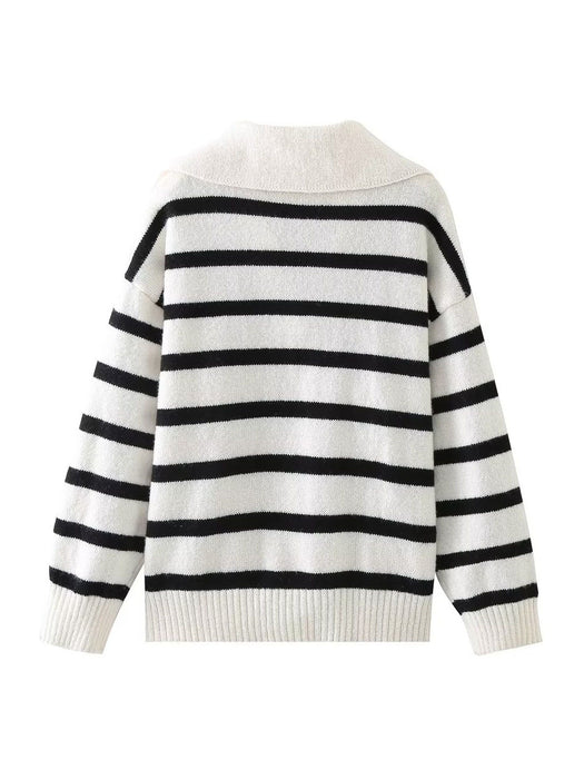 Autumn And Winter New Women's Clothing Loose Temperament Idle Style Striped Knitted Sweater