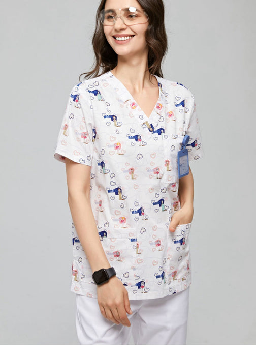 Hand Washing Suit Polyester Cotton Printed Pet Doctor Nurse Work Uniforms