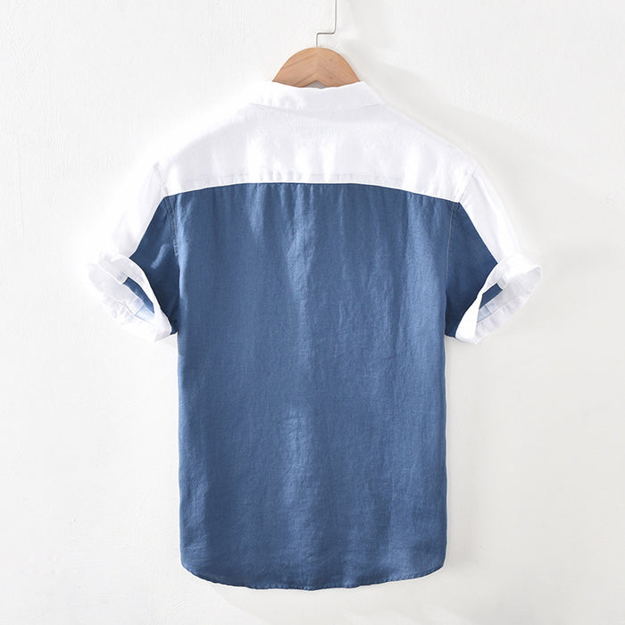 Men's Patchwork Linen Short Sleeve Shirt