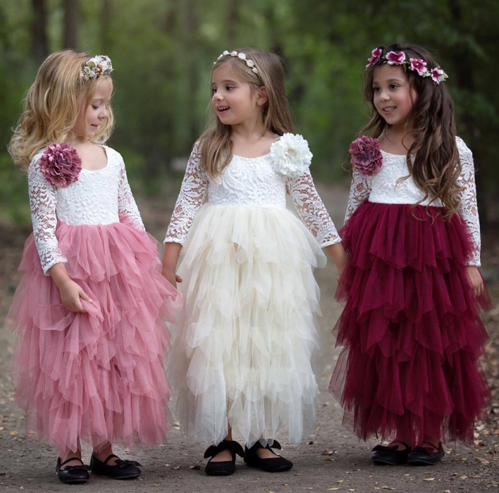 Autumn And Winter Explosions Hollow Children's Skirt Lace Long-sleeved Girls White Princess Dress Irregular Dress