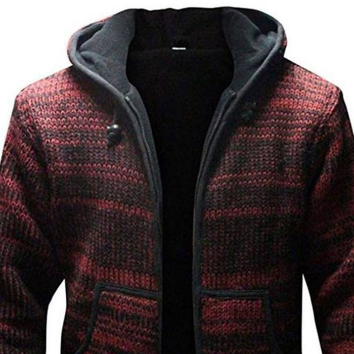 Knit sweater contrast color hooded jacket men