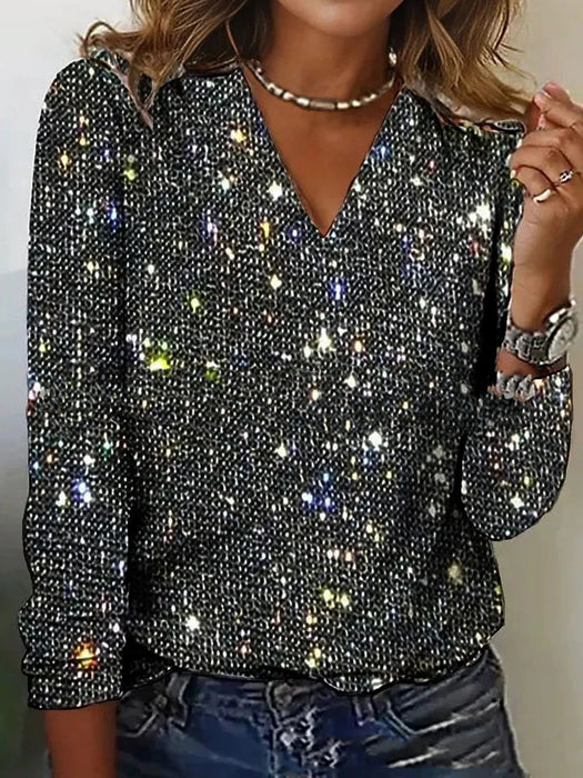 Women's Pure Color Sequins Long-sleeved shirt