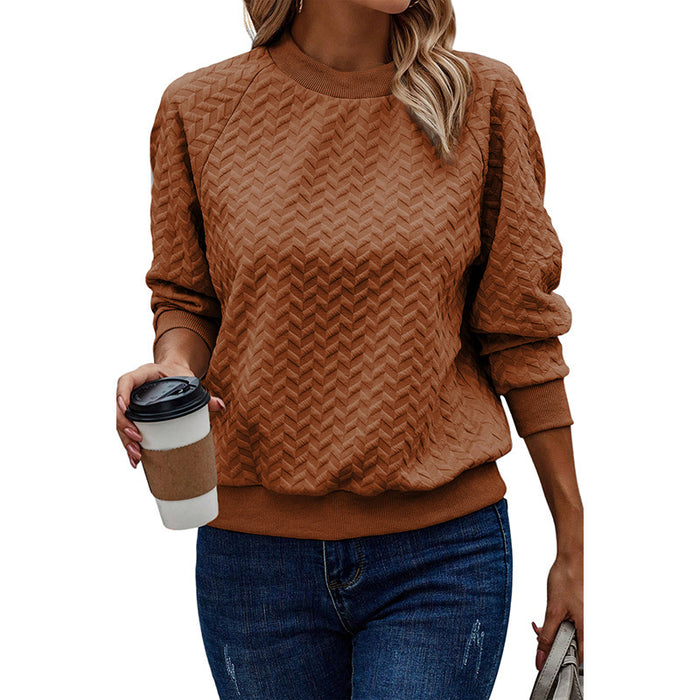 Solid Color Textured Round Neck Sweater