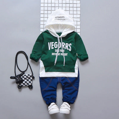 Baby Boys Girls Clothes Letters Cotton Hooded T-Shirt Pants 2 Piece Set For Kids