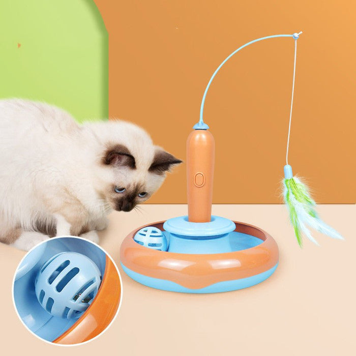 2 In 1 Pet Cat Toy With Feather For Self - play Cat Turntable Pets Supplies Cat Toy Toys Cats Items Products - Muska storeMuska storemuskastore