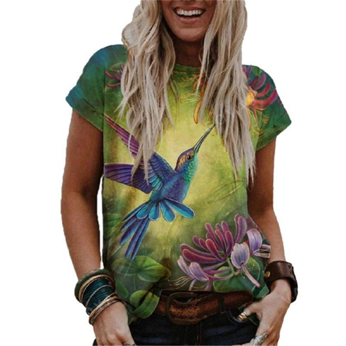 Internet Hot Women's Fashion Clothing Short Sleeve Casual Round Neck Vintage Printed T-shirt