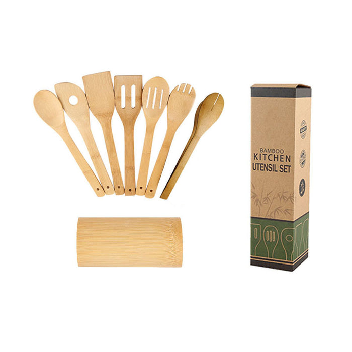 Bamboo Spatula Set with Square Holder Eco-Friendly with Ergonomic Handle Kitchen Utensil