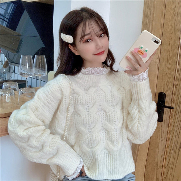 Women's Thickened Sweet Solid Color Large Hemp Flowers Knitwear Sweater