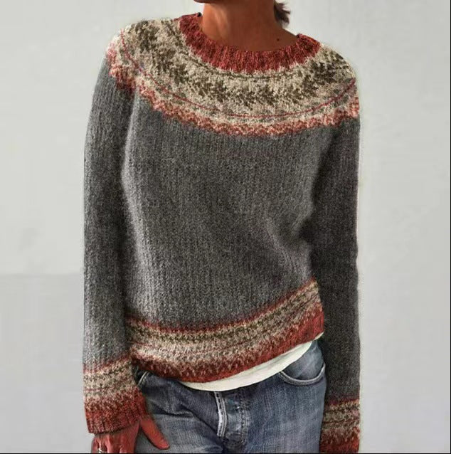 Women's Sweater Round Neck Multicolor Loose Fashion Pullover Sweater