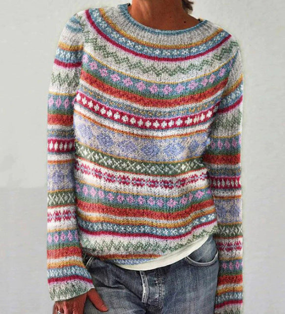 Women's Sweater Round Neck Multicolor Loose Fashion Pullover Sweater