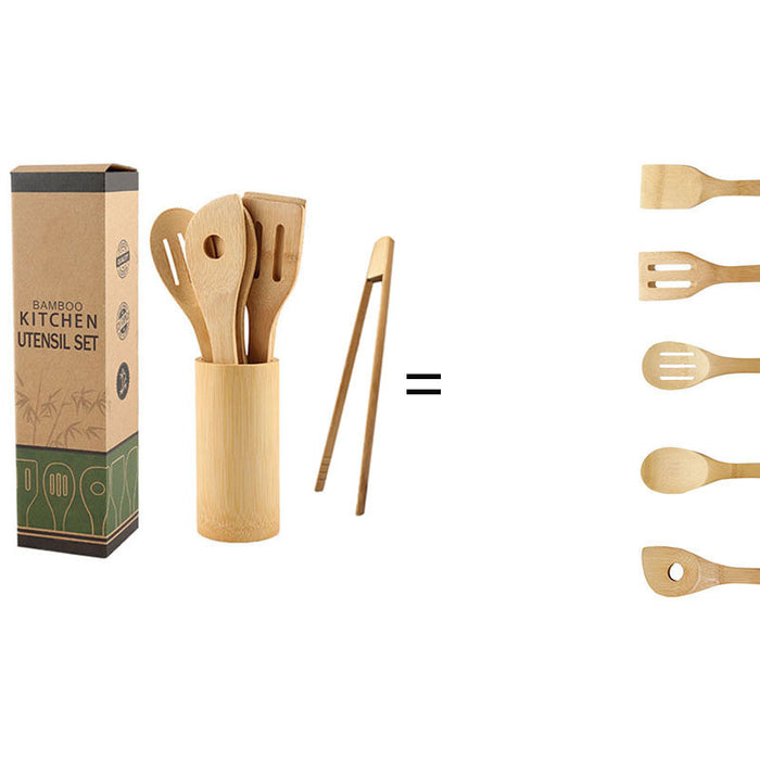 Bamboo Spatula Set with Square Holder Eco-Friendly with Ergonomic Handle Kitchen Utensil