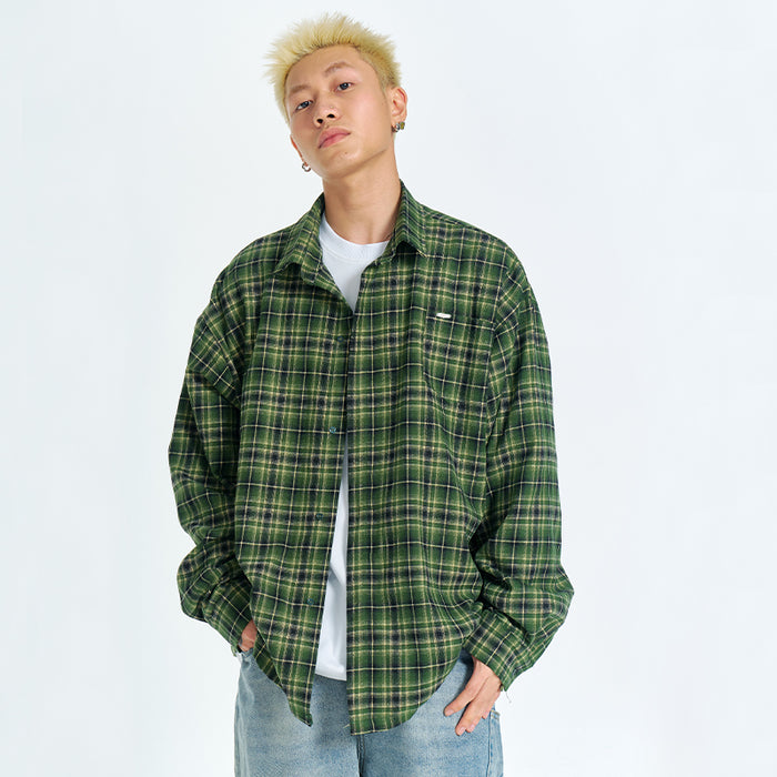 Trend Plaid Long Sleeve Shirt Retro For Men And Women