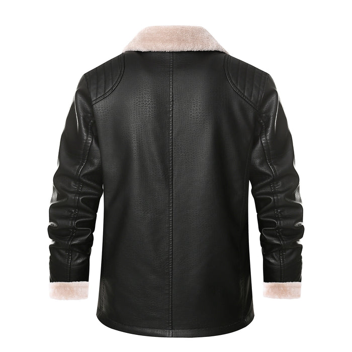 Thick Fleece Fur Integrated Warm Suit Leather Label Leather Jacket Coat