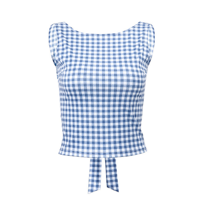 Ins European And American Style Houndstooth Bow Strap Elegant Slim Vest