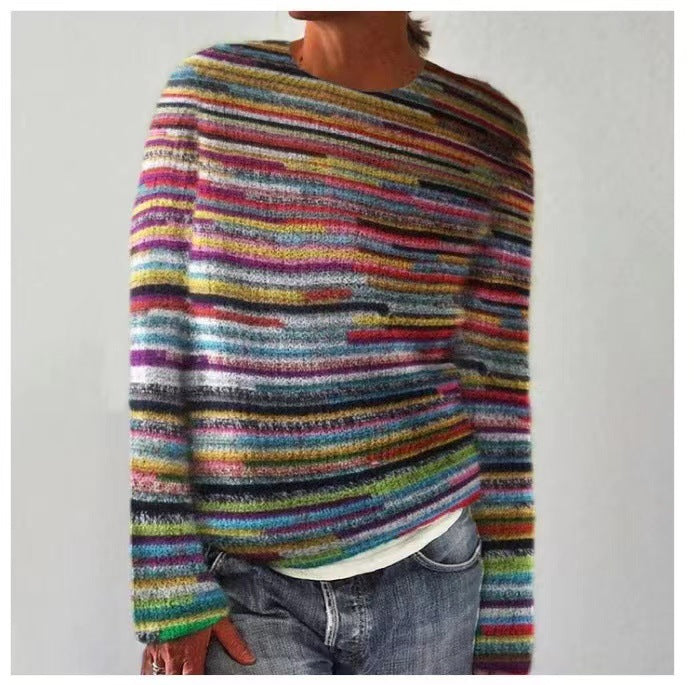 Women's Sweater Round Neck Multicolor Loose Fashion Pullover Sweater