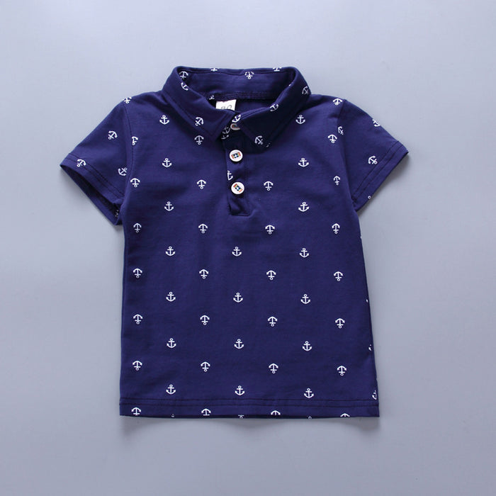 Anchor printed boy boy suit Korean short sleeve spring summer children's wear