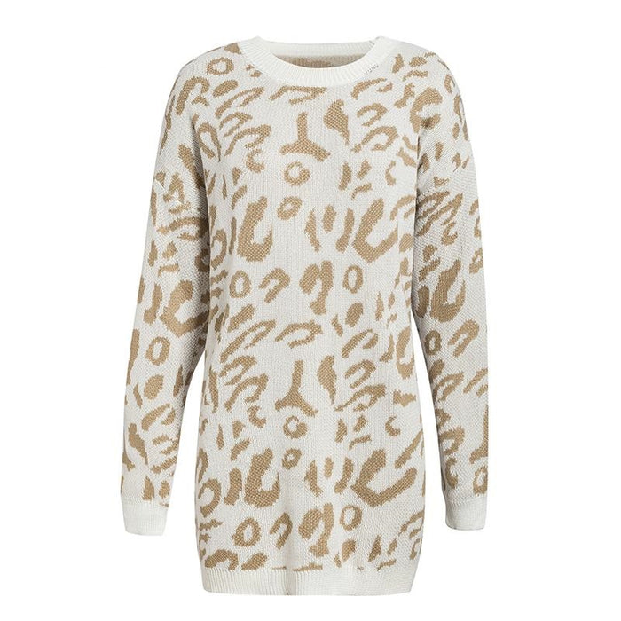 Loose leopard print sweaters with long sleeves