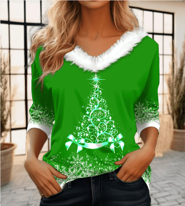 Women's Fashion Casual Long Sleeve V-neck Pullover T-shirt