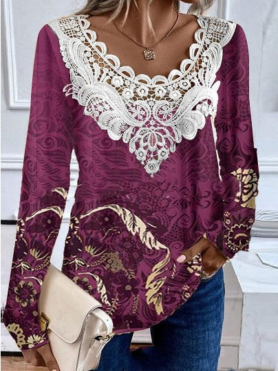 Women's Casual Round Neck Long Sleeve Pullover Print T-shirt