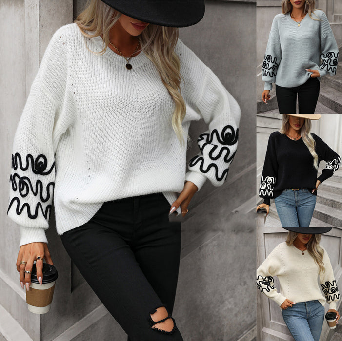 Solid Color Pattern Fashionable Knitted Sweater for women