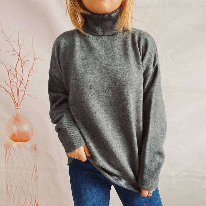 Top Solid Color Turtleneck Long Sleeve Sweaters Pullover Women