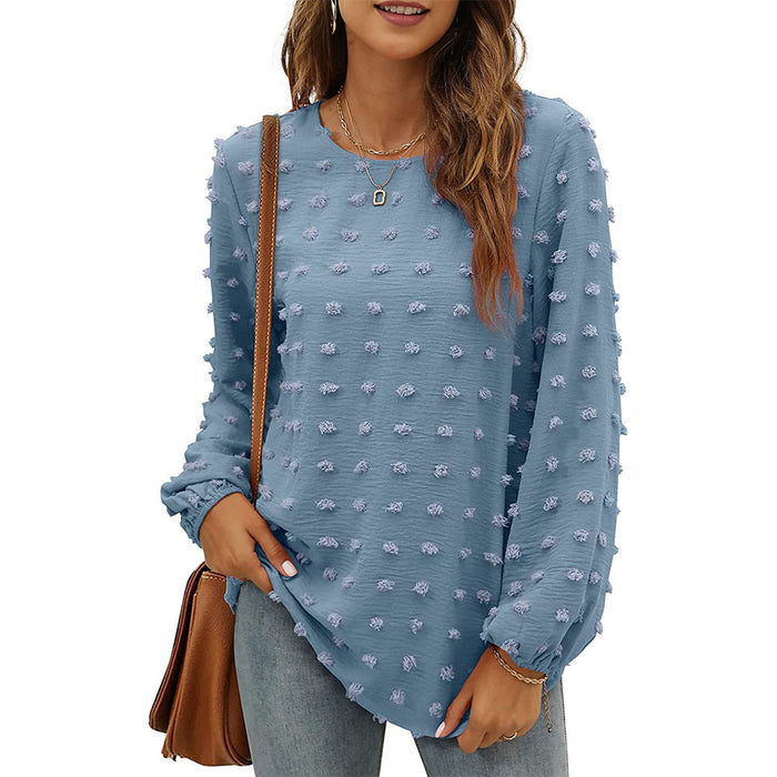 Loose Jacquard Long Sleeve Crew Neck T-shirt Top