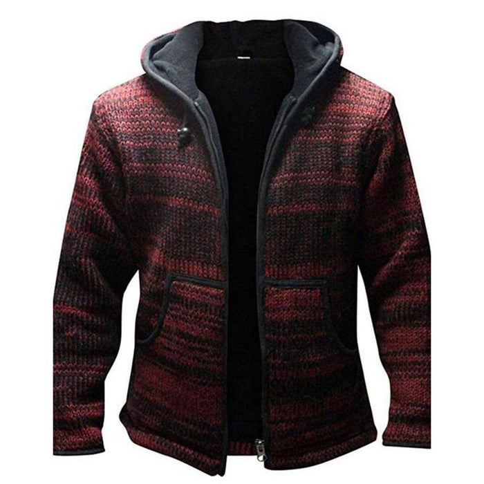 Knit sweater contrast color hooded jacket men