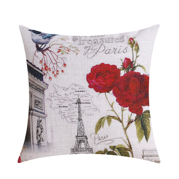 wedding gift retro fashion Paris Eiffel Tower flowers post decorated living decorative cushion cover sofa pillow case