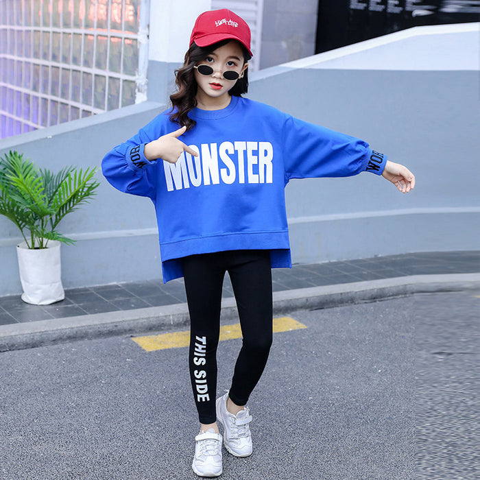 Girls' Suit Children's Printed Letter Sweater Knitted Leggings