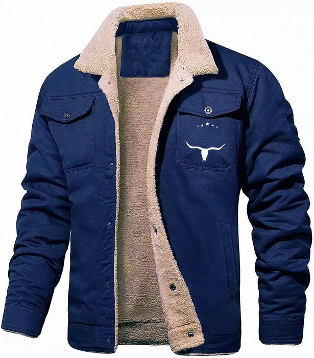 Herren-Freizeitjacke aus Baumwolle mit Fleece-Futter, Winter-Revers, einreihig, warme Oberbekleidung