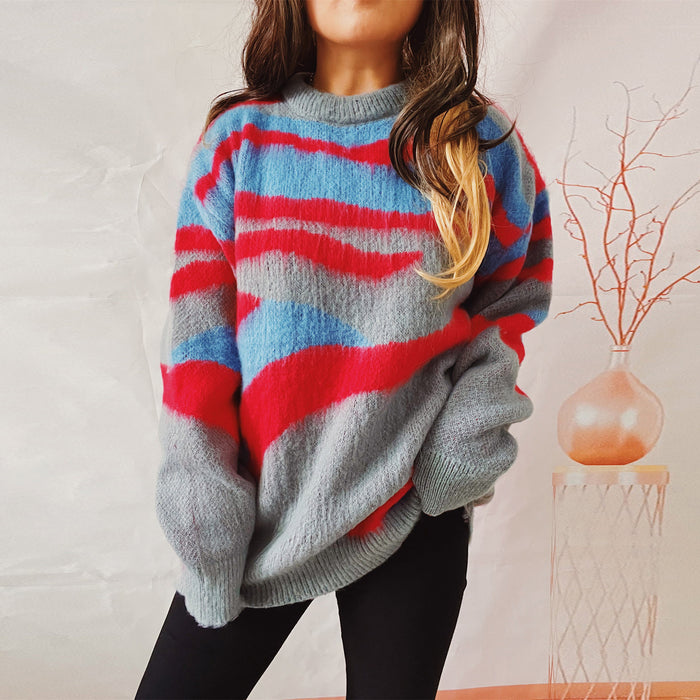 Women's Fashion Casual Irregular Striped Sweater