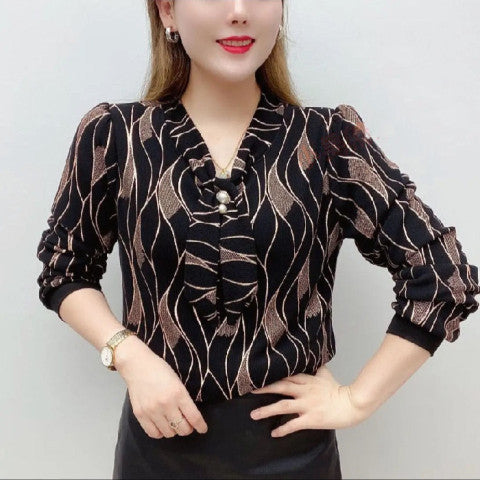 Spring And Autumn New Ribbon Loose Plus Size T-shirt Bottoming Shirt