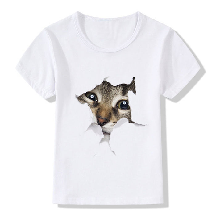 Casual Short-sleeved Cat 3d Printed Children's T-shirt