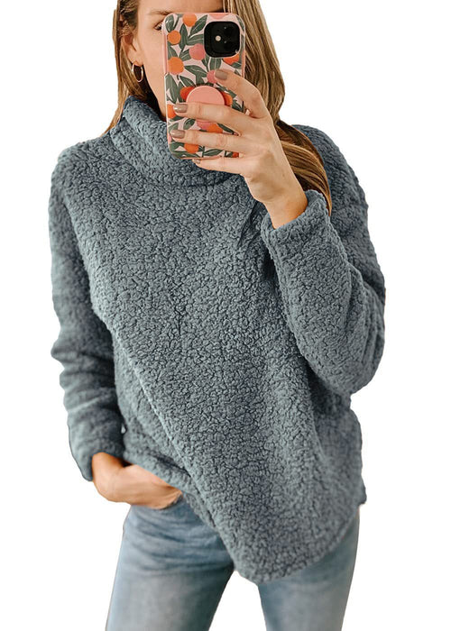 Women's Clothing New Furry Turtleneck Solid Color Hoodie Plush