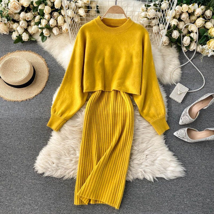 Two-piece Set V-neck Brace Sheath Dress