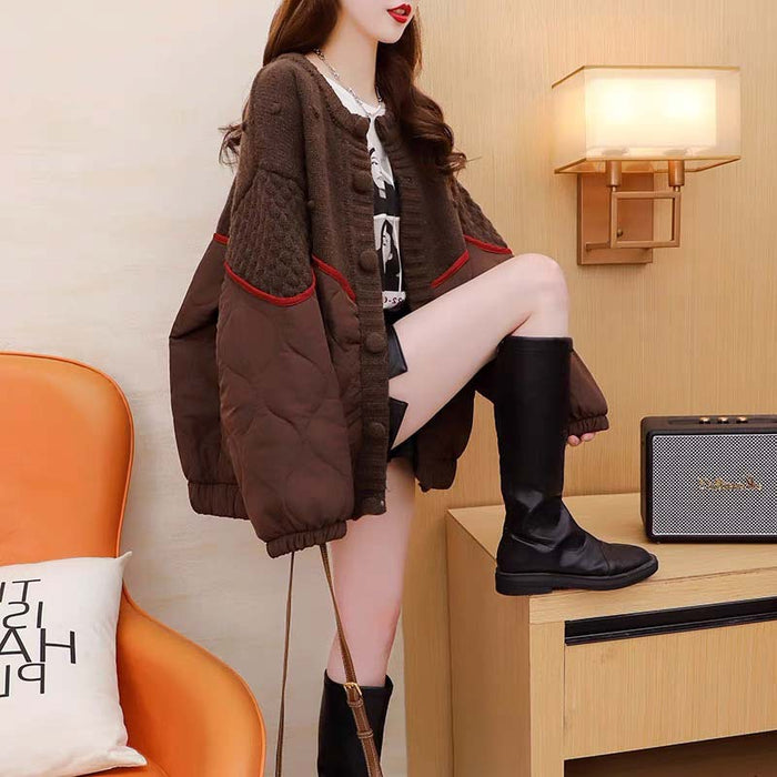 Loose Design Stitching Sweater Cardigan For Women