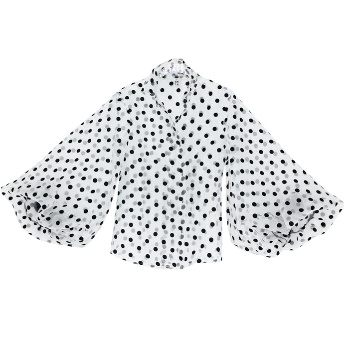 Female Organza Large Lantern Sleeve Polka Dot Perspective Shirt