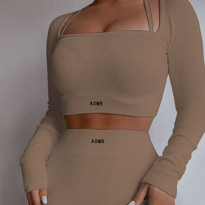 Solid Color Knit Letter Bodysuit Crew Neck