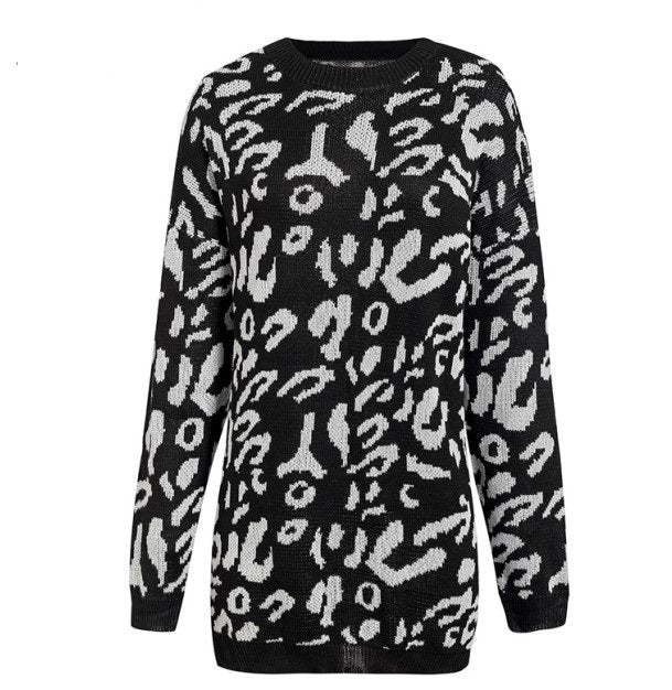 Loose leopard print sweaters with long sleeves