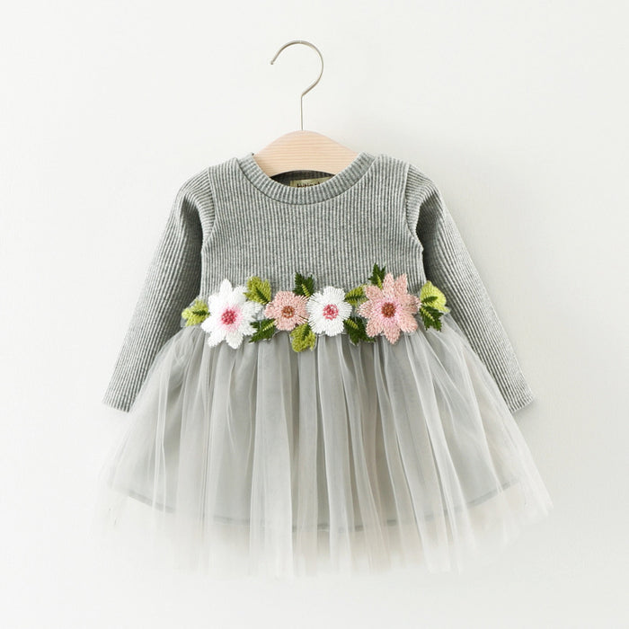 A031 new fall manufacturers selling children waist flowers long sleeved dress princess dress baby skirt