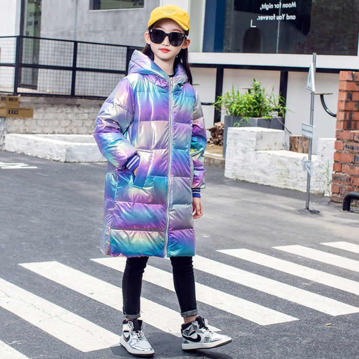 Bright And Colorful Mid-length Down Jacket Warm And Breathable Reflective Mirror