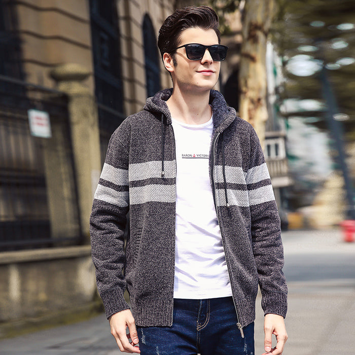 Winter Cardigan Hooded Sweater Men Plus Cashmere