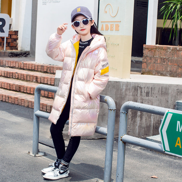 Bright And Colorful Mid-length Down Jacket Warm And Breathable Reflective Mirror